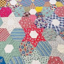 86x80Vintage Homemade Queen Size Cotton Quilt