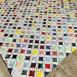 88x80 Vintage 1940s Beautiful Multicolor Cathedral Window Quilt Handmade EUC