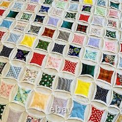 88x80 Vintage 1940s Beautiful Multicolor Cathedral Window Quilt Handmade EUC