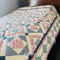 88x84Vintage handmade and hand stitched Queen quilt