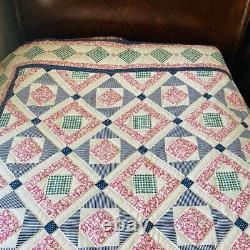 88x84Vintage handmade and hand stitched Queen quilt