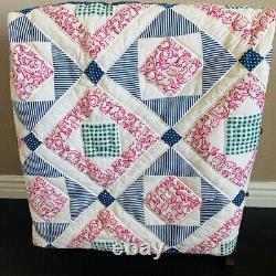 88x84Vintage handmade and hand stitched Queen quilt