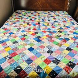 95x90 Vintage Handmade Quilt Top You Can Finish