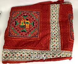 98 X 90 Handmade Stitched Vintage Bed Cover Folk Art
