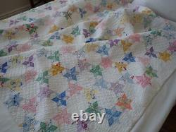 A Fabulous Chain of Tiny Stars! Vintage 30s Feedsack QUILT 84x60