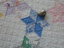 A Fabulous Chain of Tiny Stars! Vintage 30s Feedsack QUILT 84x60