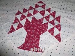 AMAZING 1900s Antique Quilt Top Red White Vintage TREE OF life Quilt 90 x70