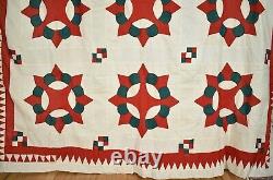 AMAZING Vintage 1880's Crown of Thorns Antique Quilt Top Sawtooth Border