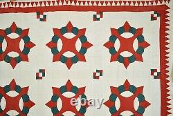AMAZING Vintage 1880's Crown of Thorns Antique Quilt Top Sawtooth Border