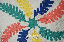 AMAZING Vintage 30's Princess Feather Star Applique Antique Quilt ZIGZAG BORDER