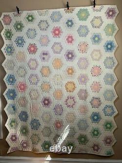 AMISH HAND MADE QUILT 96 x 78 Cotton hand sewn Vintage OOAK ANTIQUE
