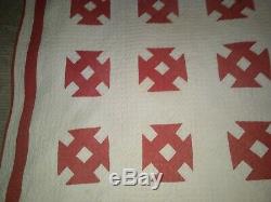 ANTIQUE 1910s RED/WHITE HANDMADE QUILT-BEST OFFER-SEE OTHERS-SEE PHOTOS vtg