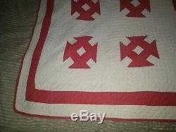 ANTIQUE 1910s RED/WHITE HANDMADE QUILT-BEST OFFER-SEE OTHERS-SEE PHOTOS vtg