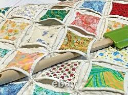 ANTIQUE FABULOUS HAND MADE QUILT 78 x 67, Cotton hand sewn Vintage. OOAK 3-D