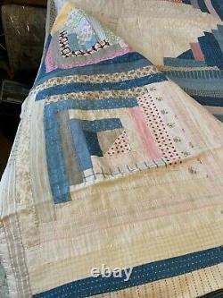 ANTIQUE Log Cabin Quilt early 1900's hand stitched Wonderful Condition