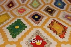 ANTIQUE VINTAGE HANDMADE OHIO Patchwork QUILT Diamond Cheddar NEVER USED PERFECT