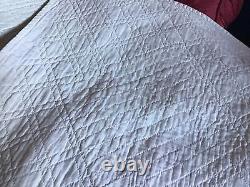 American Antique Large 1890s Patchwork Basket Quilt Hand Washed Red White #271