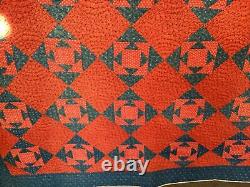 American Antique Large 1890s Patchwork Feedsack Quilt Denim Blue Red #205