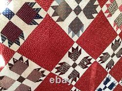 American Antique Large 1890s Patchwork Quilt Brown Blue Red #270B