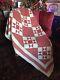 American Antique Large 1890s Patchwork Quilt Hand Washed Red White #268 Eaststar
