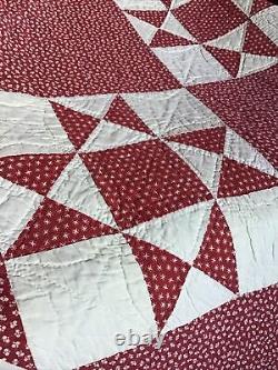 American Antique Large 1890s Patchwork Quilt Hand Washed Red White #268 EastStar