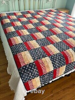 Americana handmade quilt new, twin size, red white and cream vintage style