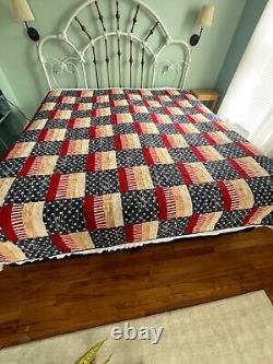 Americana handmade quilt new, twin size, red white and cream vintage style