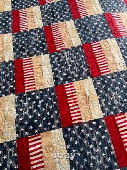 Americana handmade quilt new, twin size, red white and cream vintage style