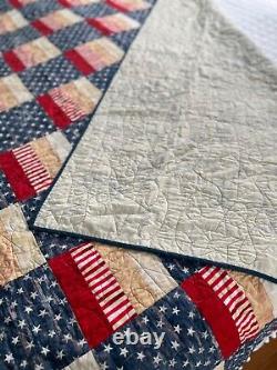 Americana handmade quilt new, twin size, red white and cream vintage style