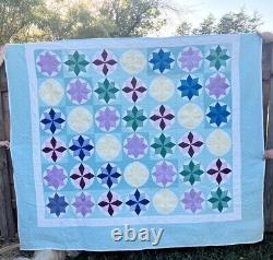 Amish Made Vintage Handmade Hand Quilted Star Pattern Multicolor Quilt 87x 78