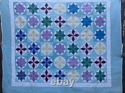 Amish Made Vintage Handmade Hand Quilted Star Pattern Multicolor Quilt 87x 78