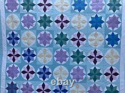 Amish Made Vintage Handmade Hand Quilted Star Pattern Multicolor Quilt 87x 78