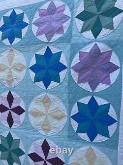 Amish Made Vintage Handmade Hand Quilted Star Pattern Multicolor Quilt 87x 78