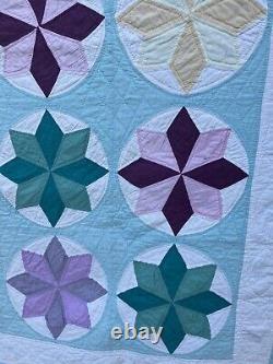 Amish Made Vintage Handmade Hand Quilted Star Pattern Multicolor Quilt 87x 78