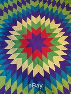 Amish Made Vintage Handmade Lone Star QUILT TOP Approx. 108 x 90 Vibrant Color
