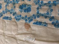 Amish Vintage Handmade Quilt Red Edge Scalloped Border Reversable Blue White