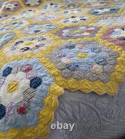 Amish Vintage Pennsylvania Hand Stitched Flour Sack Quilt Blanket Cotton 76x97