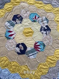 Amish Vintage Pennsylvania Hand Stitched Flour Sack Quilt Blanket Cotton 76x97