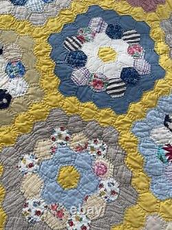 Amish Vintage Pennsylvania Hand Stitched Flour Sack Quilt Blanket Cotton 76x97