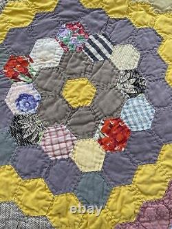 Amish Vintage Pennsylvania Hand Stitched Flour Sack Quilt Blanket Cotton 76x97