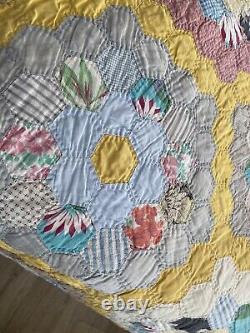 Amish Vintage Pennsylvania Hand Stitched Flour Sack Quilt Blanket Cotton 76x97