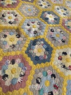 Amish Vintage Pennsylvania Hand Stitched Flour Sack Quilt Blanket Cotton 76x97