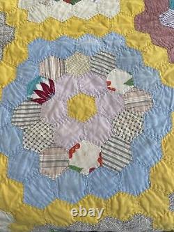 Amish Vintage Pennsylvania Hand Stitched Flour Sack Quilt Blanket Cotton 76x97