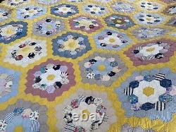 Amish Vintage Pennsylvania Hand Stitched Flour Sack Quilt Blanket Cotton 76x97