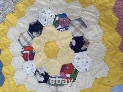 Amish Vintage Pennsylvania Hand Stitched Flour Sack Quilt Blanket Cotton 76x97