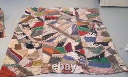 Antique 100 Year Old Patchwork Quilt, Dated Feb 21, 1924, Hand Stitched, 62x76