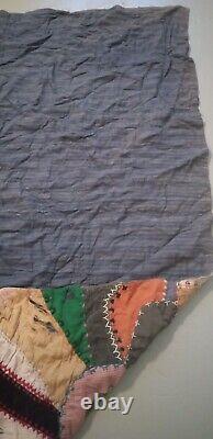 Antique 100 Year Old Patchwork Quilt, Dated Feb 21, 1924, Hand Stitched, 62x76