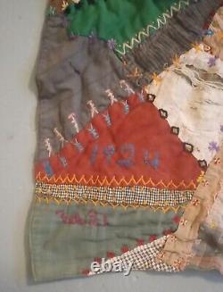 Antique 100 Year Old Patchwork Quilt, Dated Feb 21, 1924, Hand Stitched, 62x76