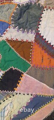 Antique 100 Year Old Patchwork Quilt, Dated Feb 21, 1924, Hand Stitched, 62x76