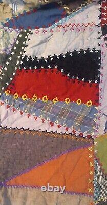 Antique 100 Year Old Patchwork Quilt, Dated Feb 21, 1924, Hand Stitched, 62x76